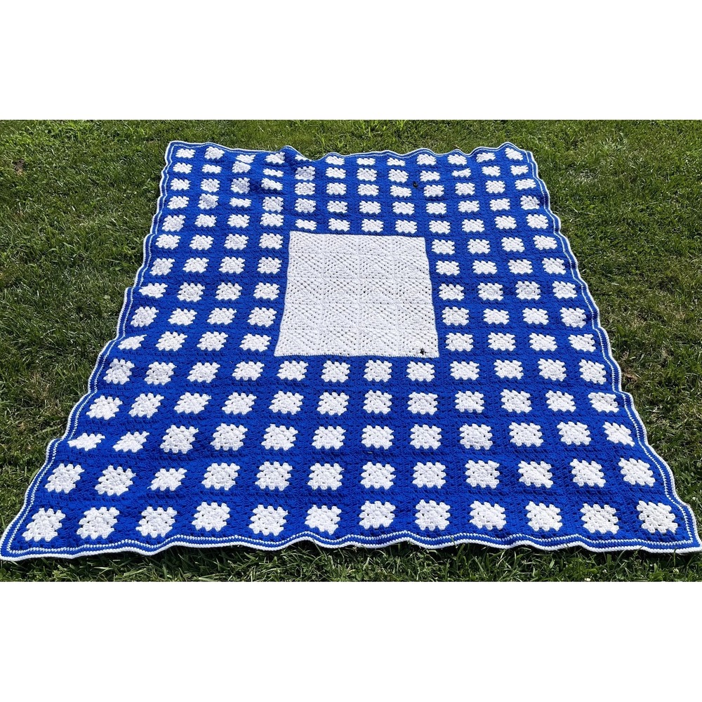 Handmade Crochet Afghan Blanket Throw Large Vintage Granny Square Retro Knit Lap
